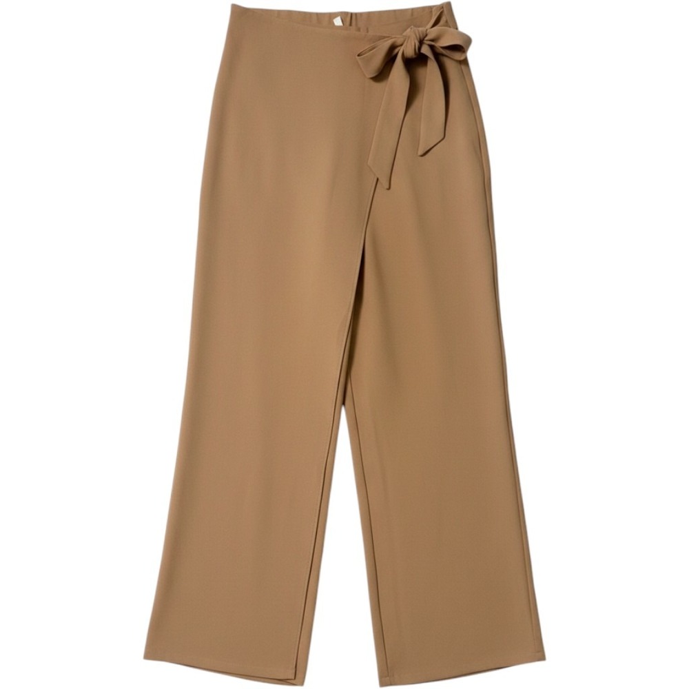 Halara Tan Wide Leg Wrap Front Pants Side Tie High Waist Trousers Medium NWT